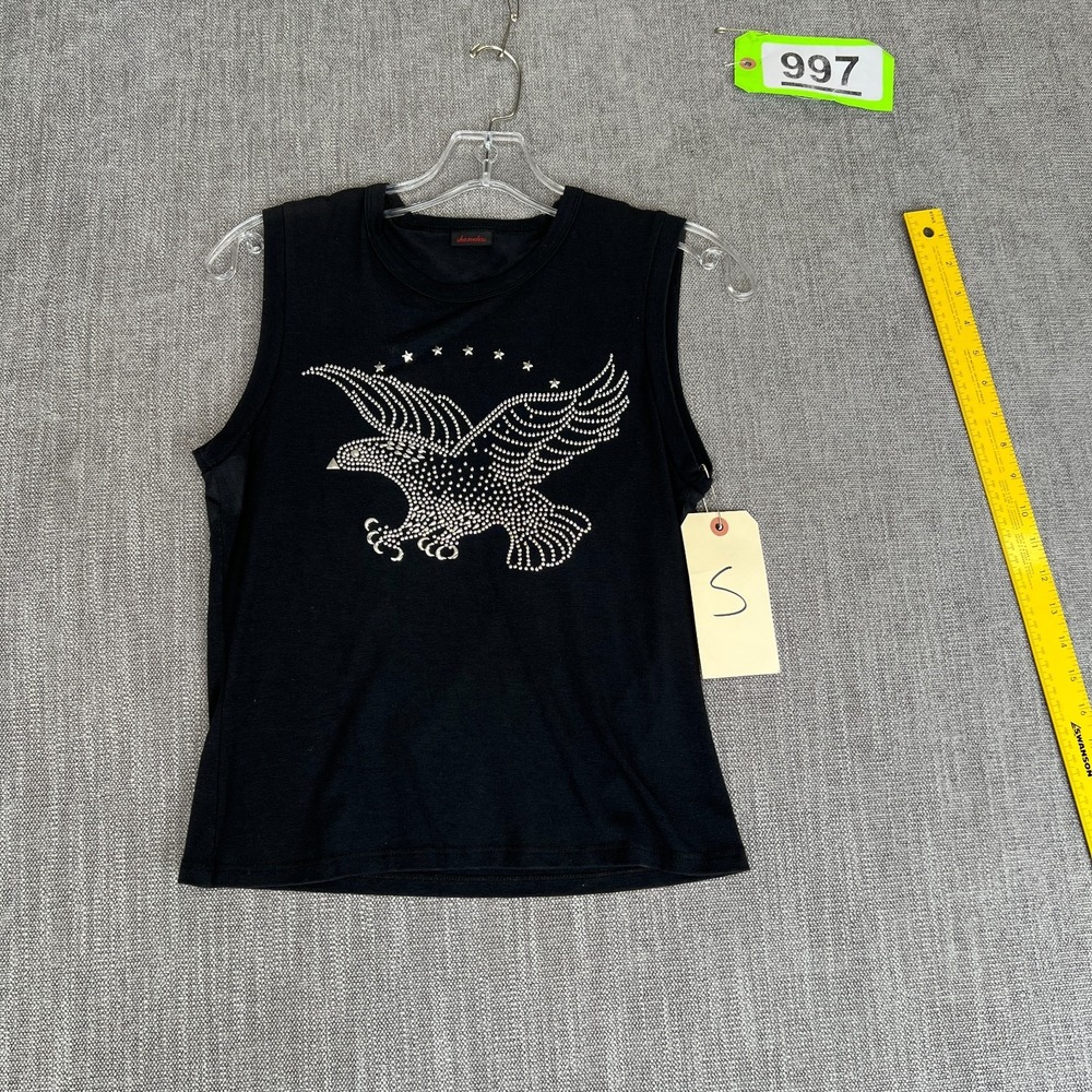 Shameless Tank Top Womens S Black Rhinestone Eagle & Stars Grunge Bling Pullover